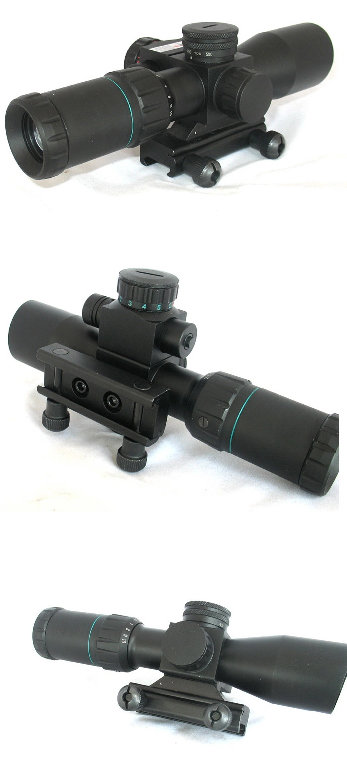 Compact 2.5-10X32 Weapon Telescope Scope Red Green Aiming Mil-DOT Reticle Side Attached Red Laser Sight (FDA certified)
