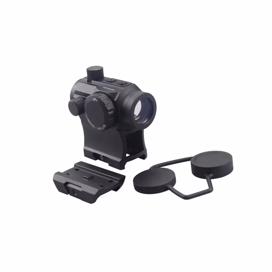 Erains M1al 스타일 4-5moa 전술 소형 소총 범위 폐쇄형 1x28 상단 버튼 스위치 및 라이저 마운트에는 총 빨간색과 녹색 도트 시력이 포함됩니다