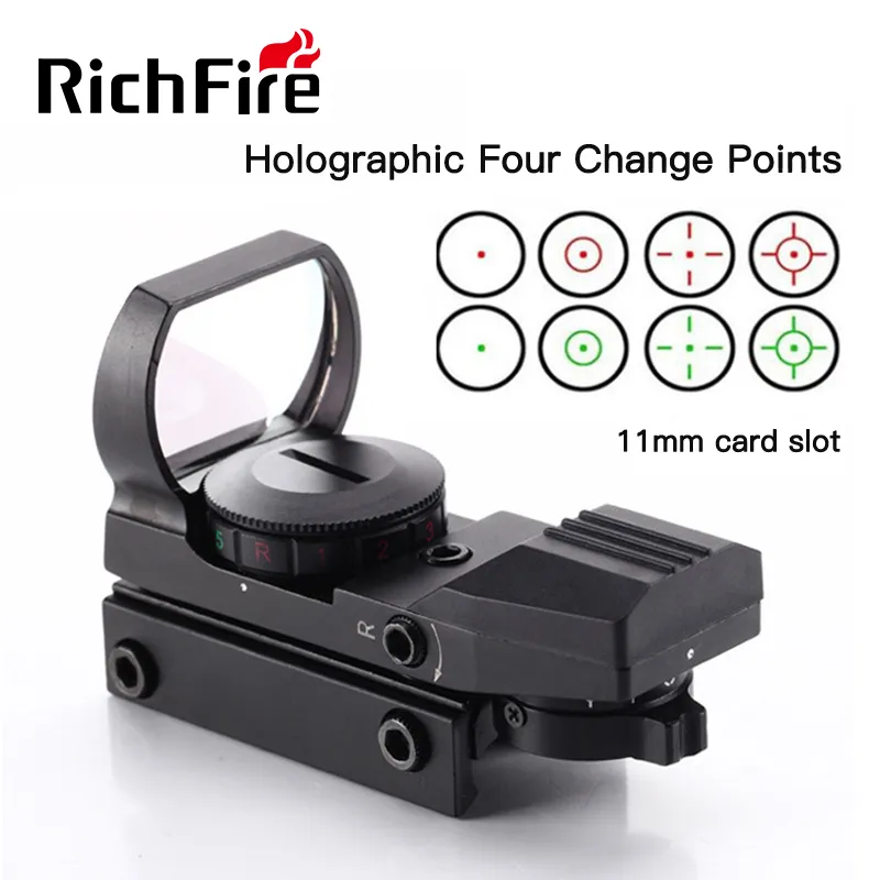 Richfire 4 레티클 반사 조준경 11mm 20mm 빨간색 녹색 DOT