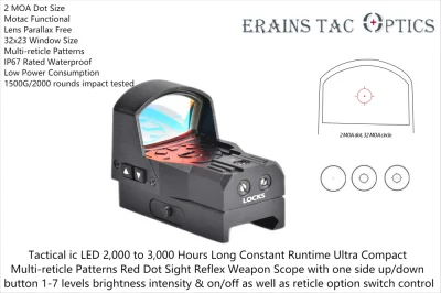 경쟁력 있는 Tasco Ipx7 인증 소형 전술 사냥 범위(3,000시간 이상의 런타임(Motac) 다중 레티클 패턴, 전술 사냥 무기용 개방형 반사 소총 범위, 빨간색 DOT 조준경)